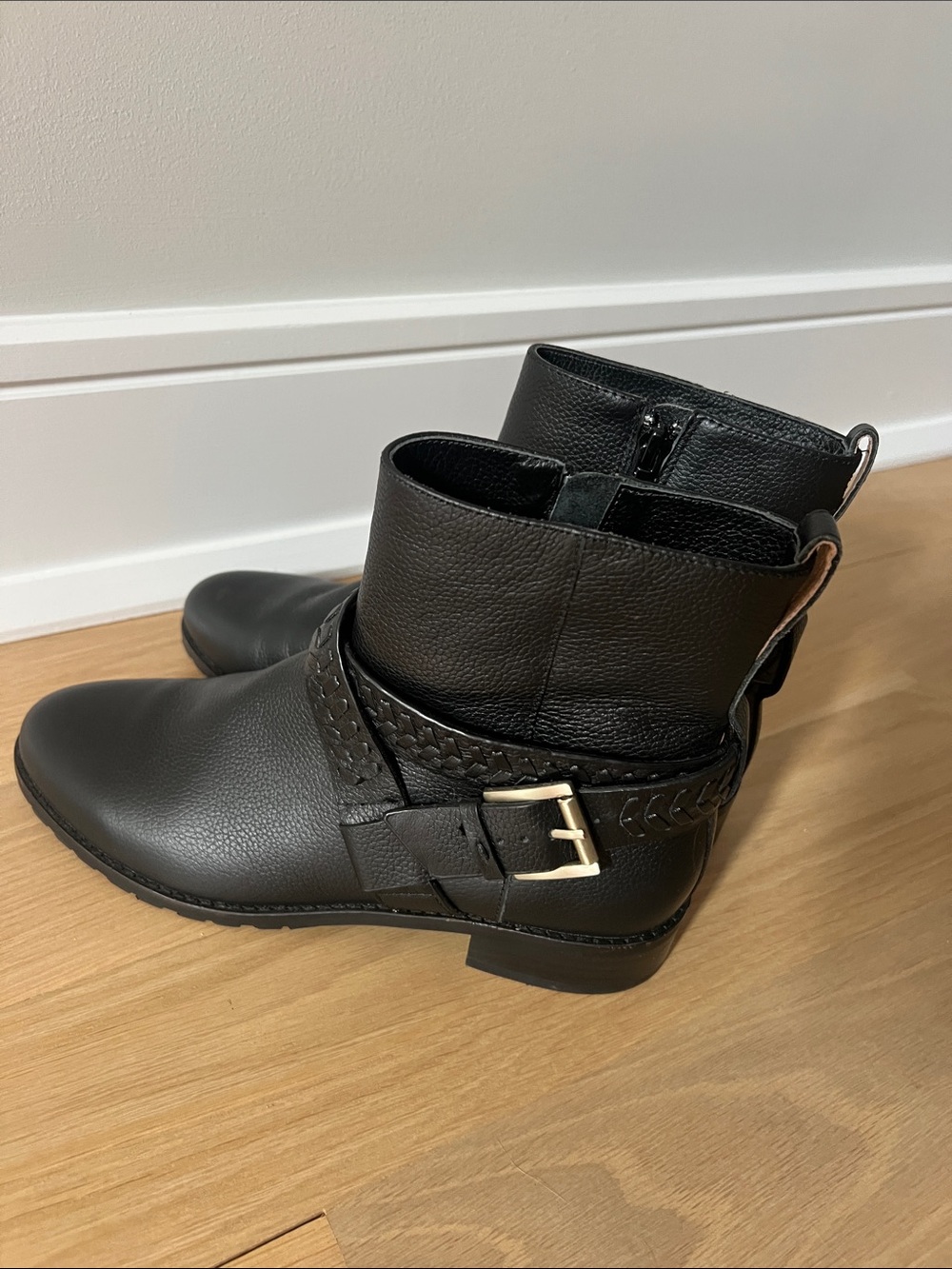 Jack Rogers Black Leather Ankle Booties with Braided Strap